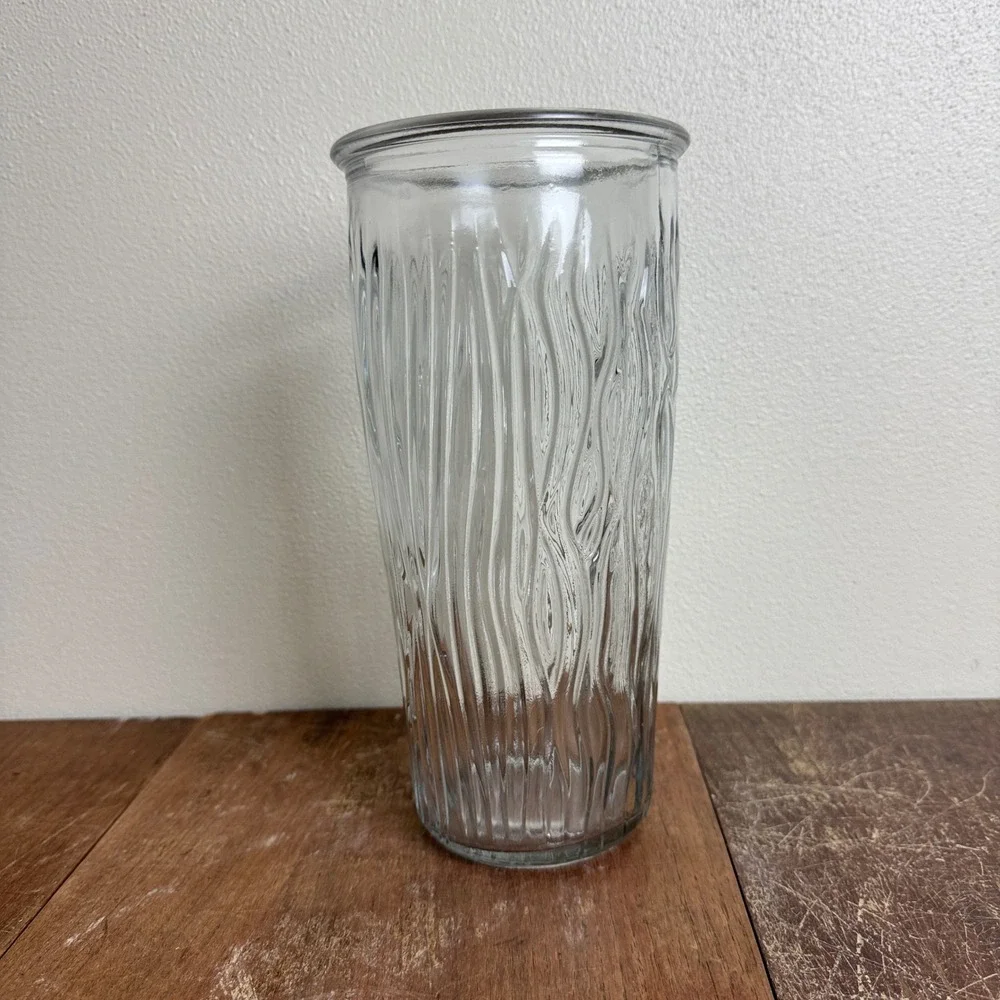 Vintage Clear Glass Wood Grain Design Tall Flower Vase‎